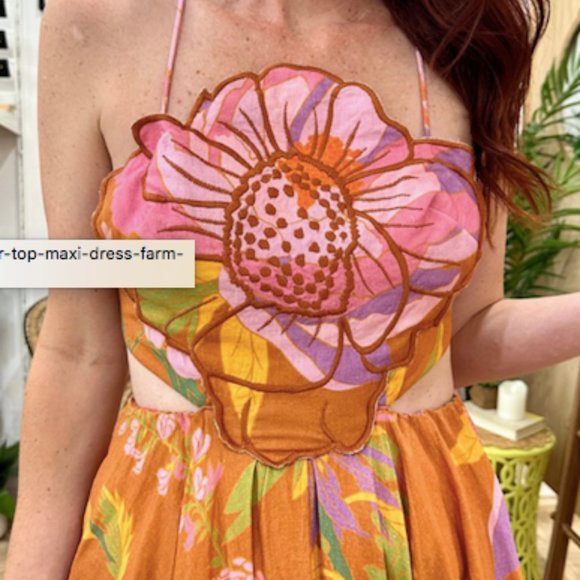 Embroidered Flower Top Maxi Dress Farm Rio - Picture 3 of 4